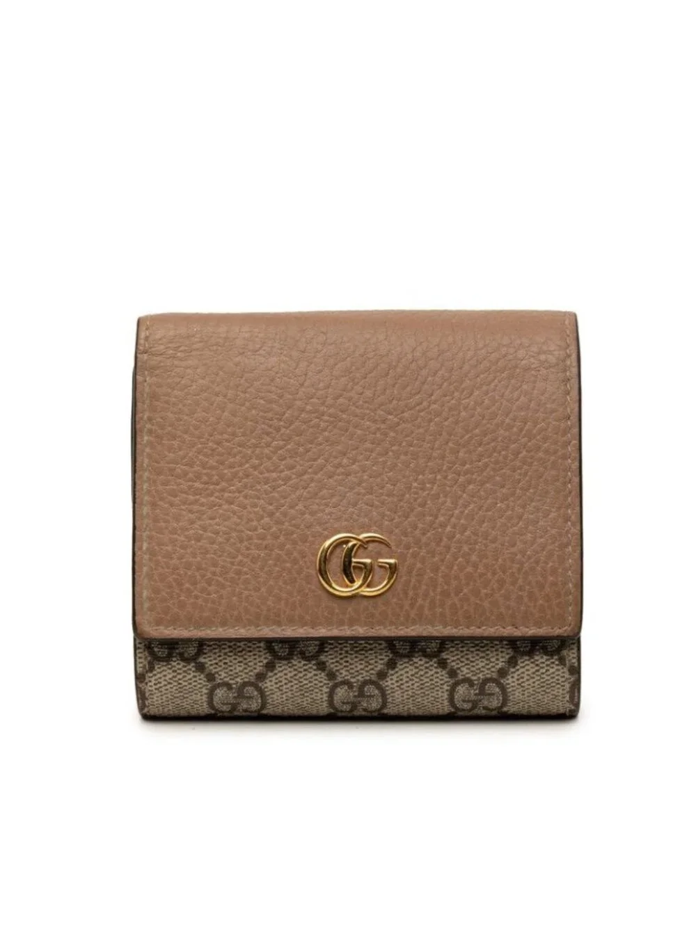Gucci GG Supreme Double Bifold Wallet Beige Pink Leather
